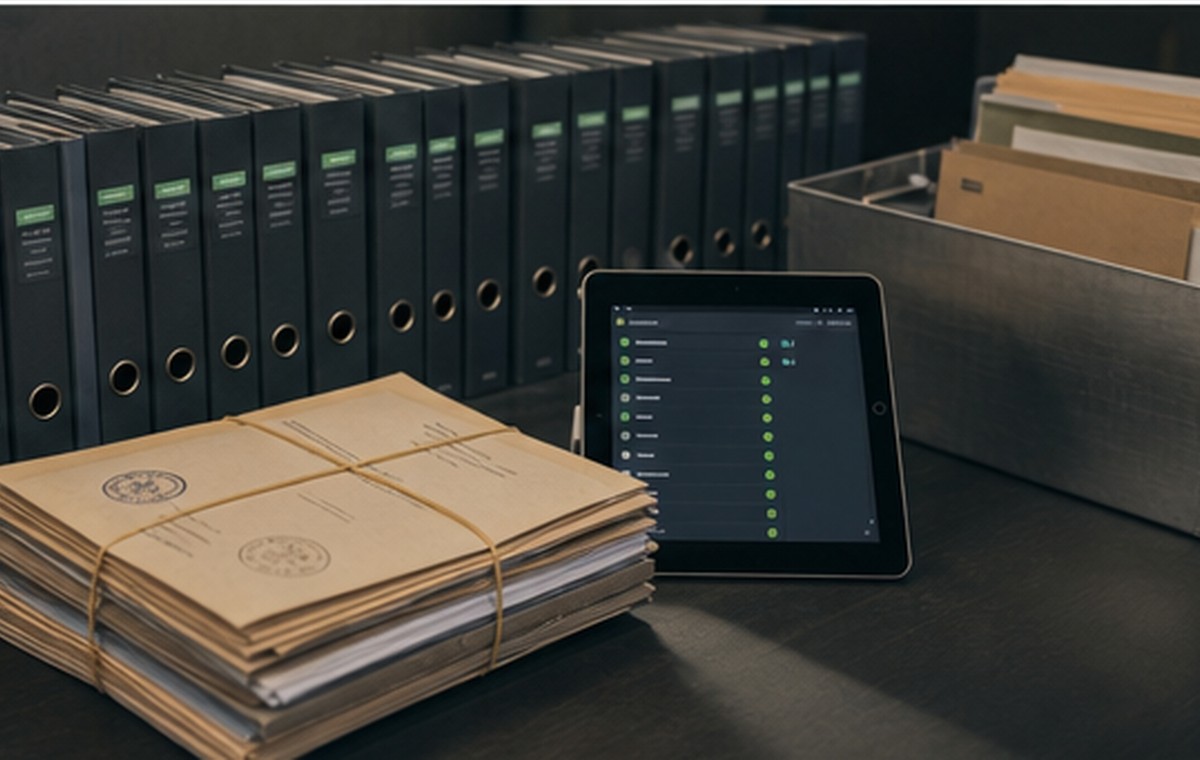 Fascicoli e archivio digitale con documenti ordinati della commessa
